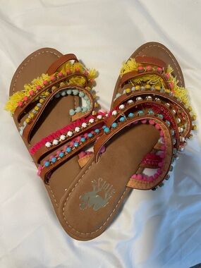 Colorful Pom-Pom Tassel Slide Sandals